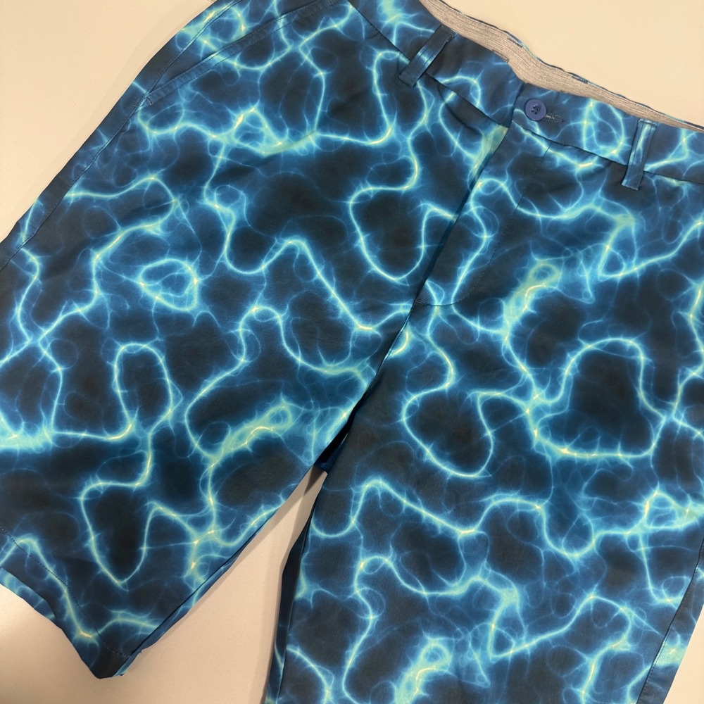 Hreski Shorts Mens 34 Blue Electric Lightning Water Print Excellent‎ Performance